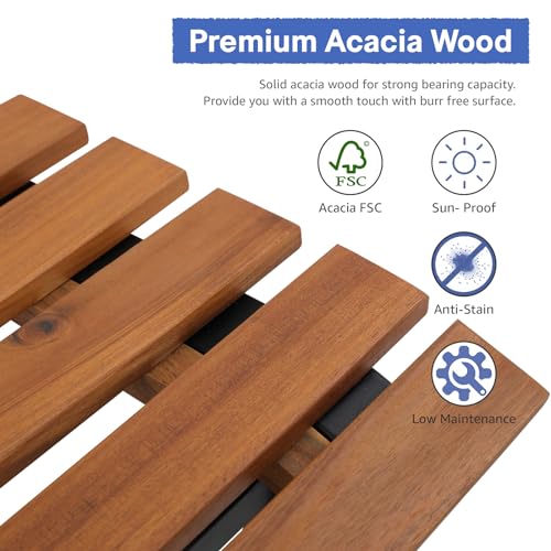 Soleil Jardin Acacia Wood & Steel Outdoor Garden Bench with Ergonomic Backrest Soleil Jardin