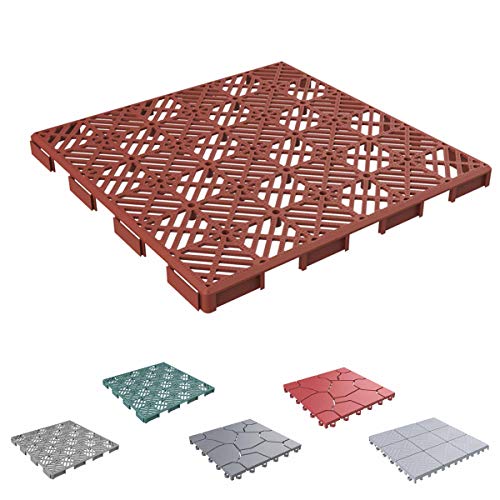 Deck Tiles - 6-Pack Pavers - Polypropylene Interlocking Patio Tiles - Outdoor Tiles for Patio, Porch, Garage, or Pool Deck by Pure Garden (Terracotta) Pure Garden