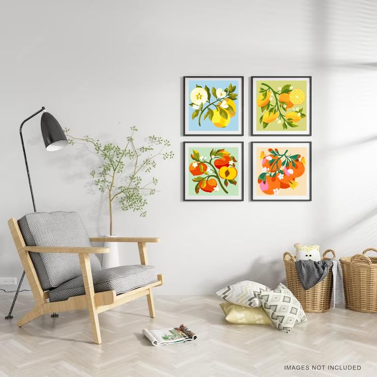 4 Pack Framed DIY Paint by Numbers Kit for Adults Beginner,Fruit Oil Painting Easy Paint by Number with Canvas,Acrylic Paint Kit Arts and Crafts for Adults for Decor 8x8inch Canrichshop