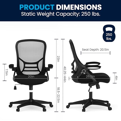 Flash Furniture Porter High Back Black Mesh Ergonomic Swivel Office Chair with Black Frame and Flip-up Arms Flash Furniture
