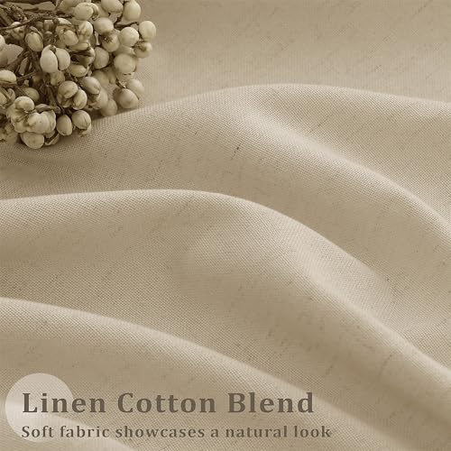 Beige Tan Linen 102 Inch Curtains 72 Inch Wide for Living Room Divider Privacy Pinch Pleated Drapes Hooks Rings Back Tab Farmhouse Light Filtering Extra Wide Sheer Curtains for Patio Balcony 72x102 DUKIYO
