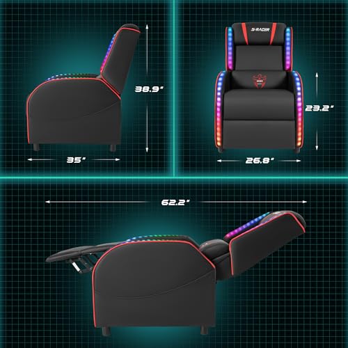 Homall LED Gaming Massage Recliner Chair Racing Style Single Living Room Sofa Comfortable Ergonomic Home Theater Seating(Red) Homall