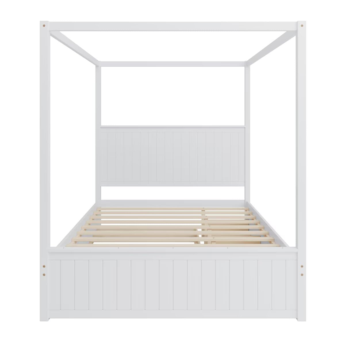 JIJIWANG Modern Queen Size Canopy Platform Bed with Trundle and Three Storage Drawers,4-Post Solid Wood Bed Frame with Headboard,No Box Spring Needed,White JIJIWANG