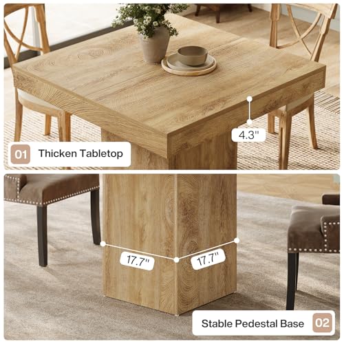 Tribesigns 39-Inch Square Dining Table for 4, Farmhouse Small Kitchen Dinner Eating Table with Sturdy Pedestal Base, Wooden Dining Room Furniture for Dining Room, Kitchen, Apartments, Natural Tribesigns