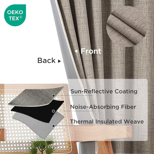 Joydeco Blackout Curtains for Bedroom - Natural Linen Curtains 84 inch Long, Thermal Insulated 100% Blackout 2 Panels Light Blocking Drapes, Rod Pocket & Back Tabs, Darkening Privacy for Living Room Joydeco