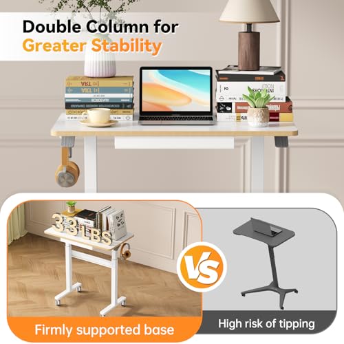 JOY worker Mobile Standing Desk, 35In Small Height Adjustable Desk with Drawer, Rolling Treadmill Desk Workstation with Wheels, Portable Walking Pad Table for Home Office, White JOY worker