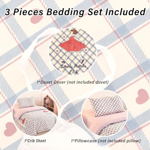 ZZRSSSLC Cute Princess Printed Crib Bedding Set, 3 Pieces Girl and Red Heart Pattern Duvet Bedding Sets Includes Fitted Sheet, Quilted Cover and Pillowcase -100% Cotton ZZRSSSLC