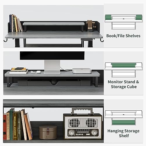 FEZIBO 48" Electric Standing Desk with Shelves, 48 x 24 Inch Sit Stand Rising Desk with Monitor Stand and Storage, Ergonomic Home Office Computer Desk, Rustic FEZIBO