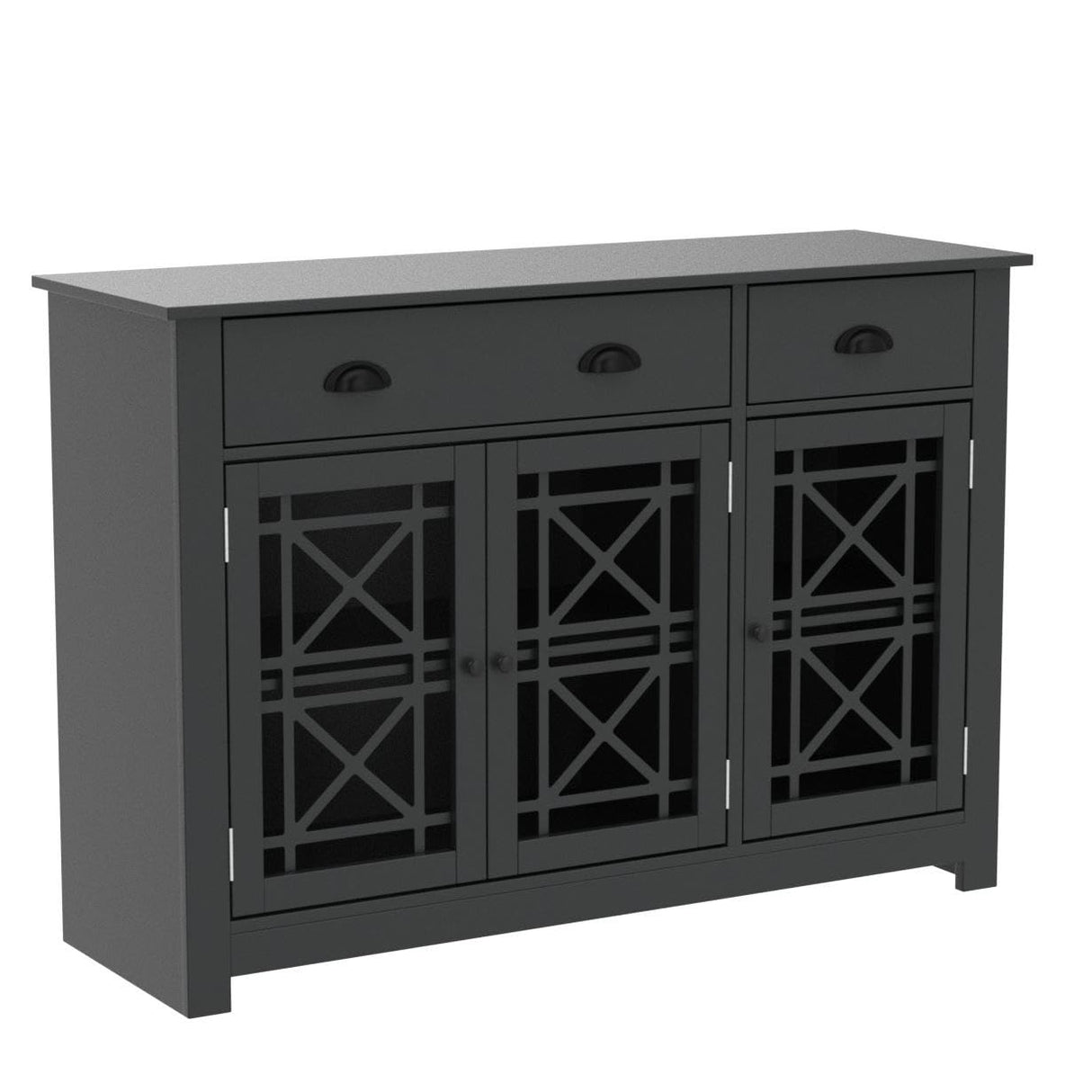 Cozy Castle Modern Buffet Cabinet with Drawers, Wood Sideboard Buffet Cabinet with 3 Acrylic Glass Doors, Freestanding Bar Cabinet, Black Cozy Castle