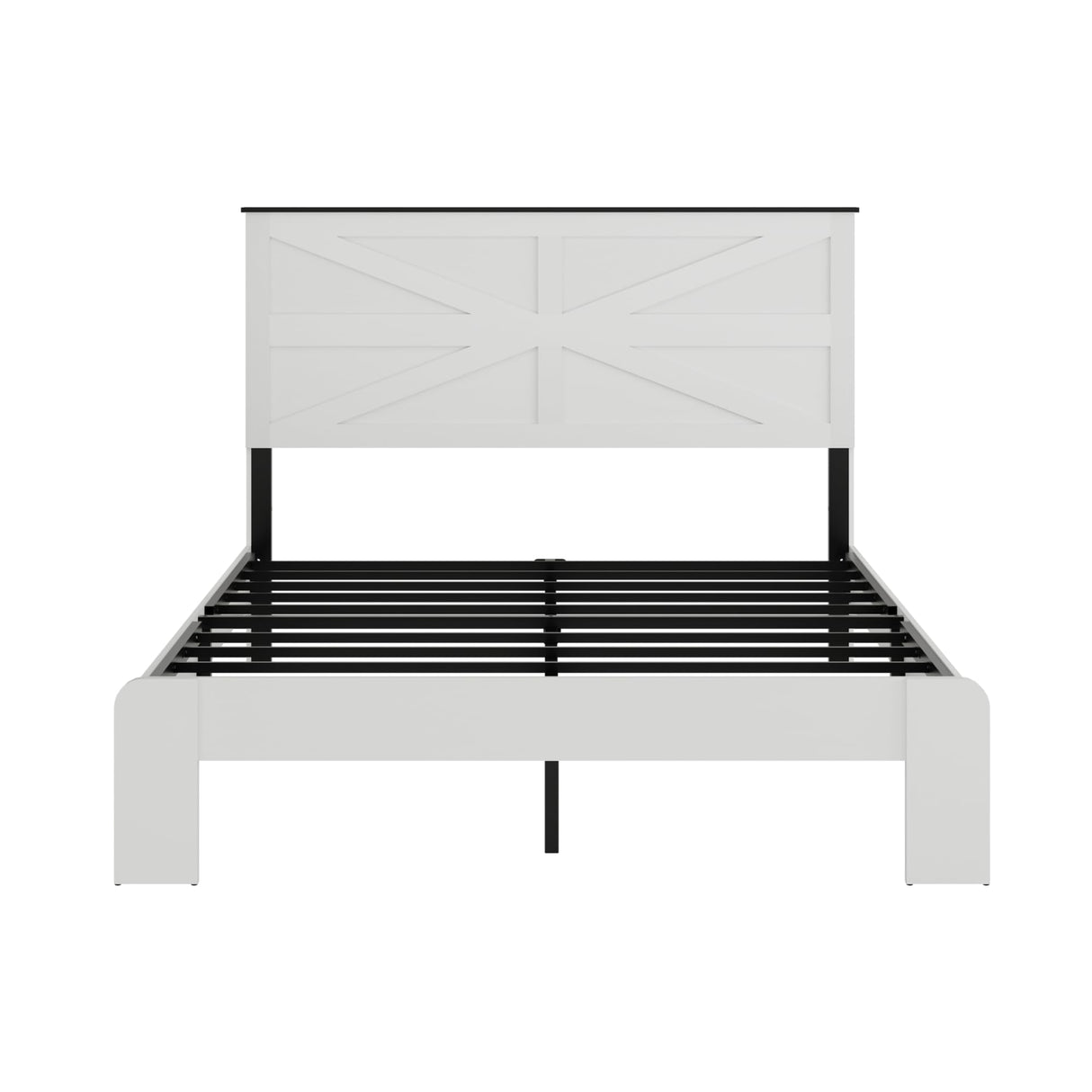 madeslves Farmhouse Full Size Wooden Bed Frame with Headboard, Boho Platform Bedframe, Sturdy Metal Slats Support, No Box Spring Needed, Noise Free, Easy Assembly, White madeslves