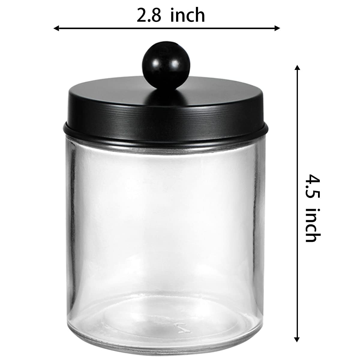 Amolliar 4 Pack Apothecary Jars Bathroom Vanity Storage Organizer Set -Countertop Canister with Stainless Steel Lids &Cute Stickers - Qtip Dispenser Holder for Qtips,Cotton Swabs,Makeup Sponges(Black) Amolliar