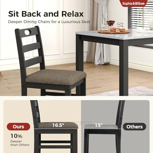 Sophia & William 5 Piece Dining Table Set for 4, Faux Marble Kitchen Table and Chairs Set, Solid Wood Farmhouse Dinner Table Set,Venatino White Marble & Black Sophia & William