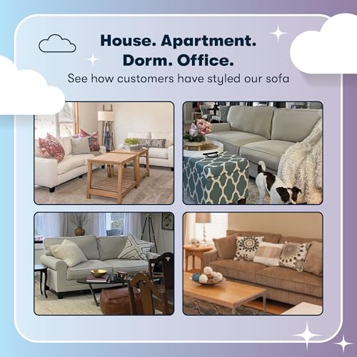 Serta Copenhagen Rolled Arm Sofa, Easy Care Polyester, Soft Pillow Back, Pocket Coil Seat Cushions, Removable Covers, Couch for Small Spaces, Living Rooms or Bedrooms, 61" Loveseat, Tan Serta