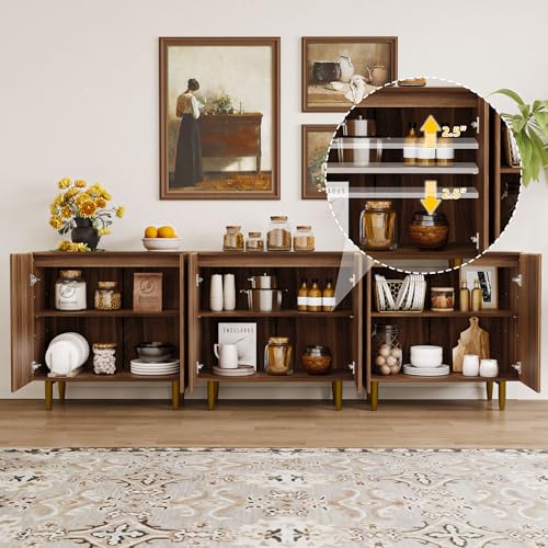 BREEZEHEAT Sideboard Buffet Cabinet with Storage, Fluted Accent Cabinet with 6 Doors, Mid Century Modern Console Table with Adjustable Shelves, Stylish Credenzas for Living Room or Entryway, Walnut BREEZEHEAT