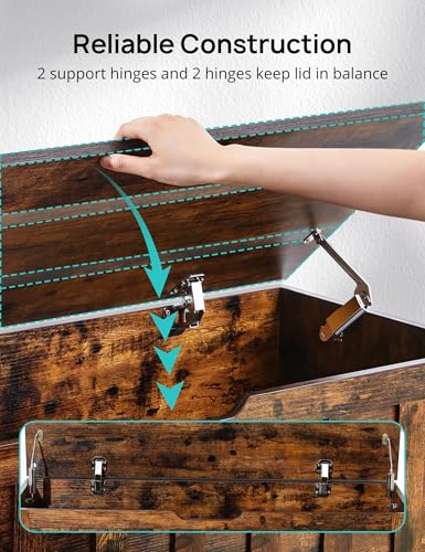 Storage Chest, 39.4'' Wooden Storage Bench with 4 Wheels & 2 Safety Hinges, Retro Box Support 300 lbs for Bedroom, Living Room, Easy Assembly, Rustic Brown HYZ