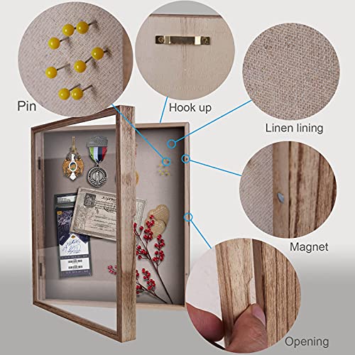 Shadow Box 13x16 Display Linen Background and 8 Stick Pins Solid Wood Memory Box Display Case for Photo,Sports Memorabilia, Awards, Medals and HPJAPRIL