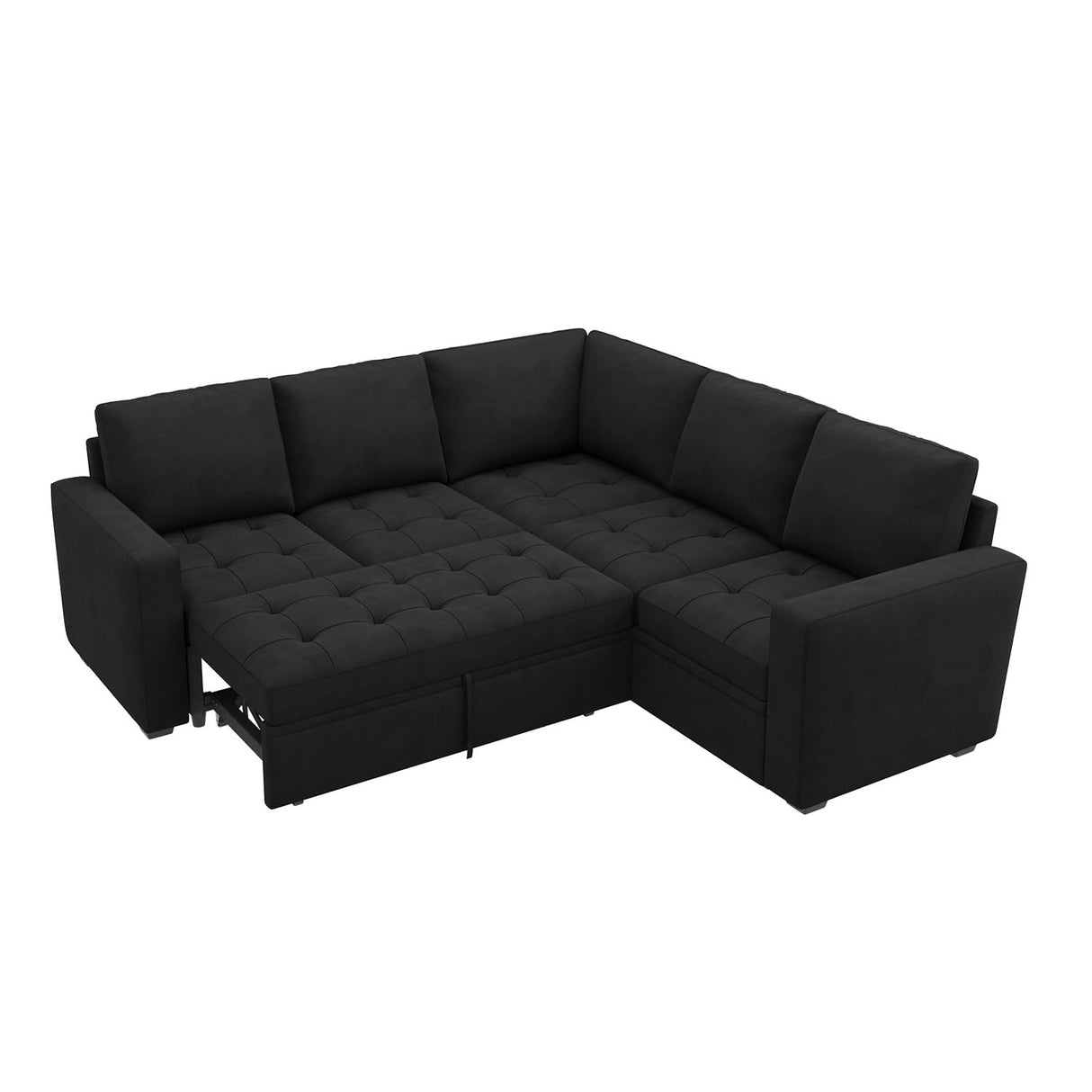 HONBAY Modular Sectional Sleeper Sofa with Pull Out Bed, Velvet Convertible L Shaped Couch with Storage Seat, Sectional Couches for Living Room, Black HONBAY