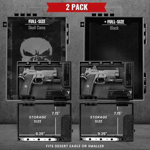 STOPBOX Gun Safe Alternative - Tactical Handgun Storage, Instant Access Portable Gun Case, TSA Compliant Gun Lock Box for Quick Handgun Access | SKULL CAMO + BLACK (2 Pack) | Full-Size Only STOP BOX