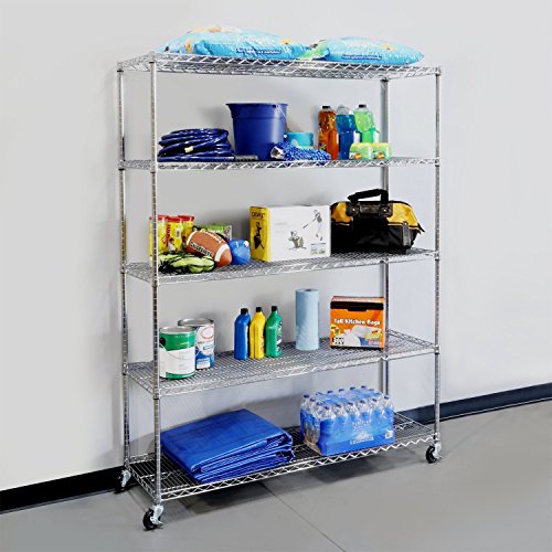 Seville Classics UltraDurable Heavy Duty NSF Solid Steel Wire Rack Storage Unit Organizer for Garage, Warehouse, Office, Restaurant, Classroom, Kitchen, 5-Tier Shelving, 60" W x 18" D Seville Classics