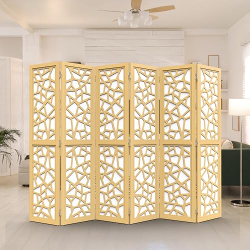 VINGLI 70'' H Room Divider, Non-Woven Fabric Privacy Screen, Indoor Partition Wall Dividers, Freestanding Hinged Space Separator with Modern Unique Pattern (Gold, 6 Panel) VINGLI