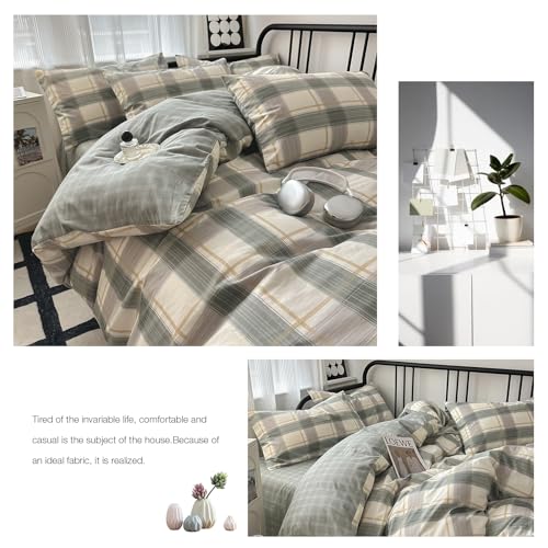 HighBuy Buffalo Plaid Comforter Set Full Size Green Khaki Grid Bedding Comforter Full Boho Gingham Checkered Bedding Set 3 Piece Lightweight Fluffy Comforter with 2 Pillowcases for Boys Men HighBuy