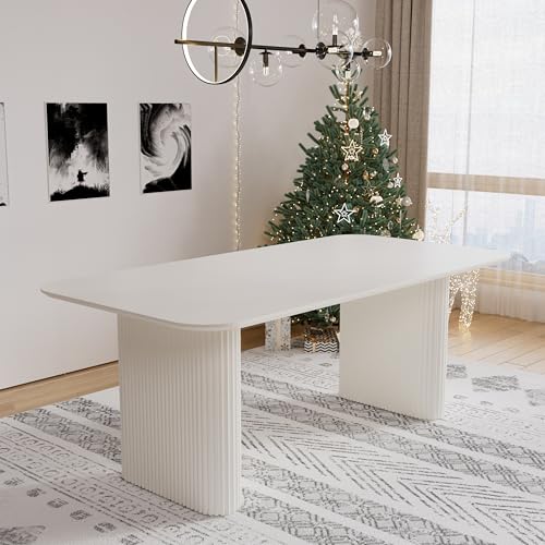 RGZ 71" Modern Cream White Oval Kitchen Table, Dining Table for 4-6 People, Easy to Assemble Accent Oval Dinner Room Table with White Ripple Legs for Home, Apartment, Dining Room, Kitchen RGZ