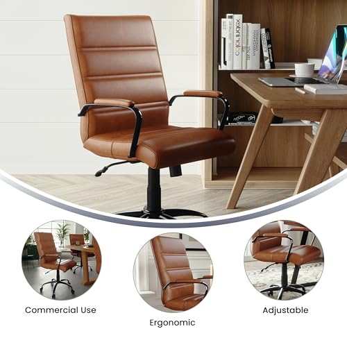 Flash Furniture Whitney Mid-Back Desk Chair - Brown LeatherSoft Executive Swivel Office Chair with Black Frame - Swivel Arm Chair Flash Furniture