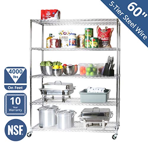 Seville Classics UltraDurable Heavy Duty NSF Solid Steel Wire Rack Storage Unit Organizer for Garage, Warehouse, Office, Restaurant, Classroom, Kitchen, 5-Tier Shelving, 60" W x 18" D Seville Classics