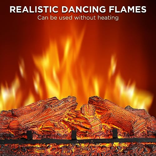 TURBRO Eternal Flame Infrared Electric Fireplace Logs, 23" Infrared Quartz, Remote Control Fireplace Insert Log Heater, Realistic Lemonwood Ember Bed, Thermostat, Timer, 1500W Black TURBRO