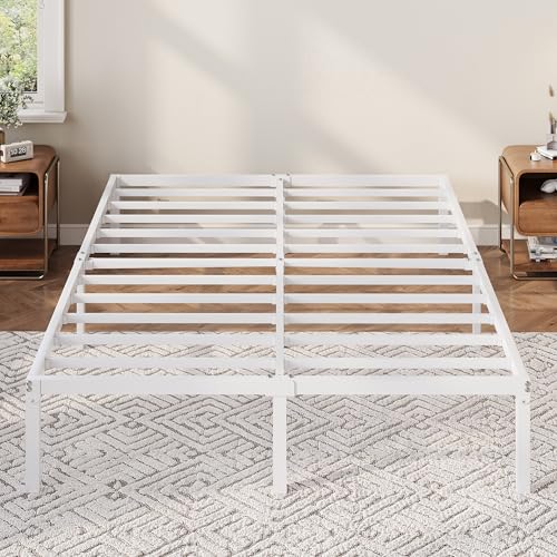 Allewie Full Size Bed Frame, 12 Inch Metal Platform Beds with Storage Space, No Box Spring Required and Easy Assembly, White Allewie