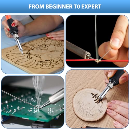 Fohil Wood Burning Kit for Adults with Gloves, 130pcs Wood Burning Pen Tool Set with Adjustable Temperature 200~450 °C Switch Pyrography Pen Kit for Embossing Carving Soldering Fohil