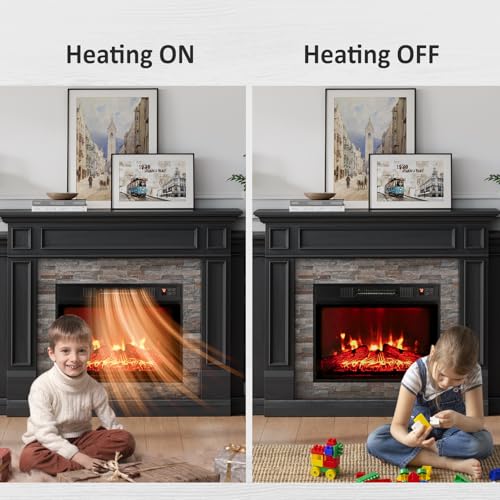 Naice 72" Electric Fireplace with Mantel and Cabinets, Fireplace TV Stand for Living Room Bedroom, Stacked Stone Surround and Remote Control 3D Realistic Flame, Black Naice