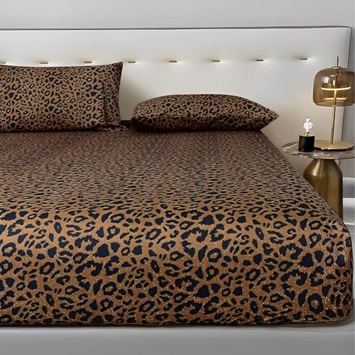Leopard Pattern Fitted Sheet King Size Soft 100% Microfiber Bedding Sheet with 15" Deep Pocket 1 Piece Fitted Sheet Animal Cheetah Printed Farmhouse Bedding Sheet Cozy Mattress Cover King Bed Sheet LifeTB