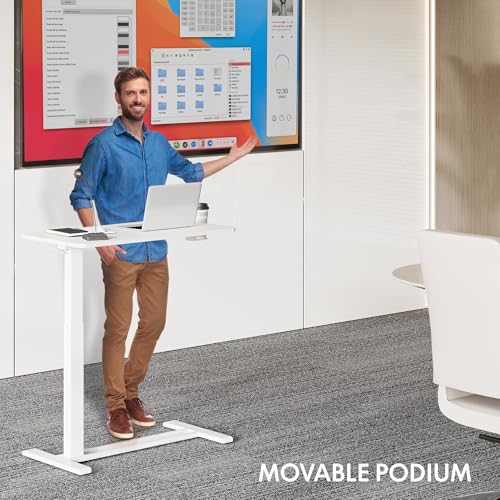 FLEXISPOT H7 Adjustable Overbed Bedside Table with Wheels Pneumatic Mobile Standing Desk Laptop Desk Rolling Computer Cart Movable Overbed Table Hospital Home Use(27.6" W x 15.7" D, White) FLEXISPOT