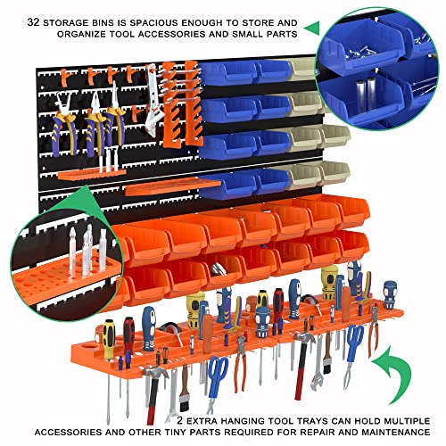 52PCS Wall Mounted Storage Bins Garage Storage Drawers with 4PCS Wall Mounting Peg Boards Workshop Parts Rack Container Tool Organizer Easy Access Compartments for Hardware Crafts Office Supplies RELIANCER