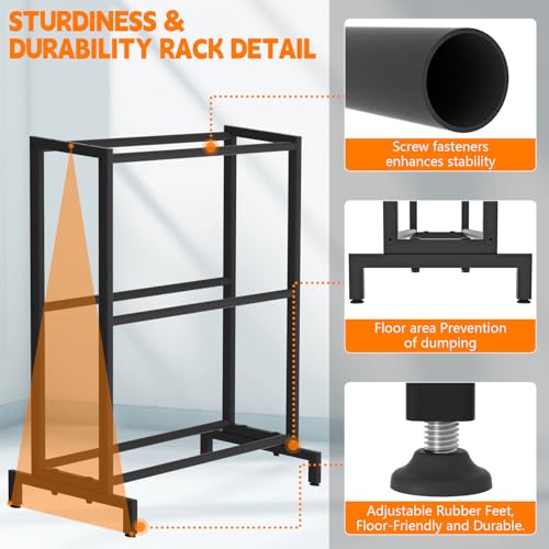 3D Printer Filament Storage Rack, Heavy Duty Metal Holder with 3/5-Tier Option Precision Engineered Connection, Adjustable Feet, Safety-Optimized Edge for Workshop, Studio, Home Office (Black 3-Tier) Pugala