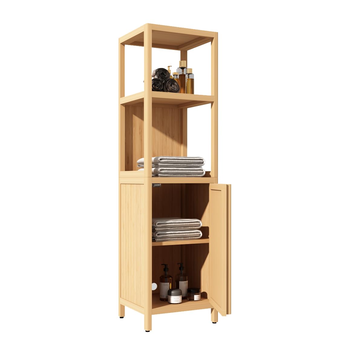 JUSTHERE Freestanding Bamboo Bathroom Storage Cabinet with Doors and 3 Shelves JUSTHERE