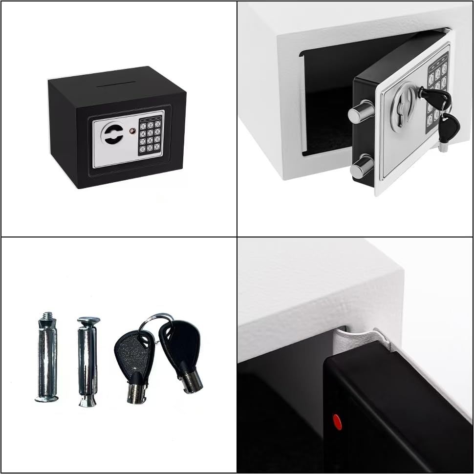 Safe Box Money Cash Safe with Digital Keypad & Keys Gun Safe Mini Security Lock Safe Boxes for Coin Home Office Hotel Rooms Business Jewelry Gun (Black) ELLAIG