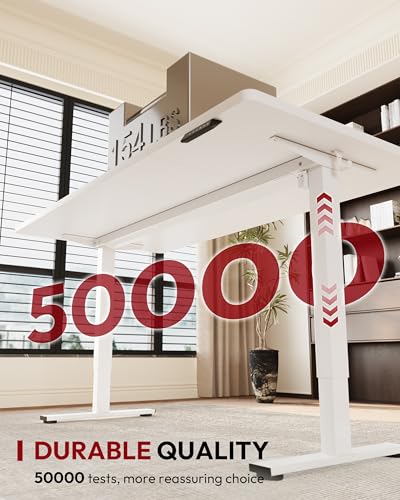 SANODESK Electric Standing Desk 79 x 32 Inches Height Adjustable Stand Up w/6-Button Controller Ergonomic Computer Desk with Splice Board for Home Office, White Frame + White Tabletop SANODESK