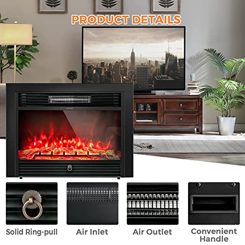LDAILY 28" Electric Fireplace, Wall Mounted/Recessed, 3-Color Flame, 5 Brightness, 8H Timer & Remote Control, 750/1500W Freestanding Fireplace Insert Heater, Black (28.5 inches) LDAILY
