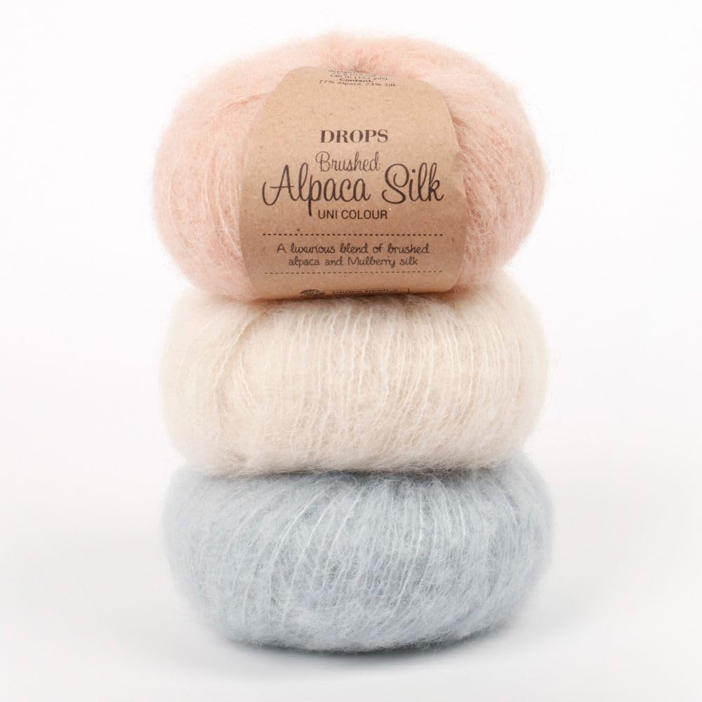 Fluffy Superfine Alpaca and Silk Yarn, Drops Brushed Alpaca Silk, Light and Warm 0.9 oz 153 Yards per Ball (15 Light See Green) Drops