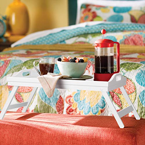 Breakfast Tray Table with Folding Legs Serving Tray Bamboo Dinner Trays for Platter Laptop Desk Bed Table Kitchen Serving Tray Snack Trays Large Size (White Large) Artmalle