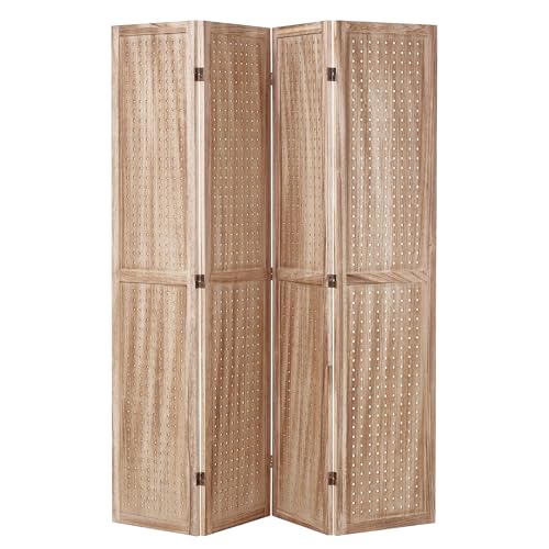 VEVOR Wood Room Divider, 4 Panel Wood Folding Privacy Screen, 66.9 Inches Tall Indoor Carved Partition Divider, Portable Decoration Screen, for Room Separation, Home, Office, Restaurant & Bedroom VEVOR