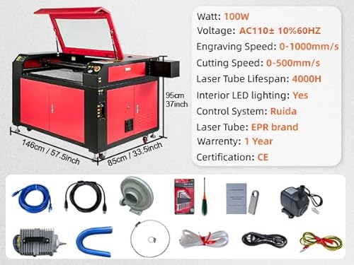 100W CO2 Laser Engraver, 35" x 24" Laser Cutter Machine with 2-Way Pass Air Assist, Compatible with LightBurn, AutoCAD, Windows, Mac OS, Linux, for Wood Acrylic Fabric More (100W) Furvveerr