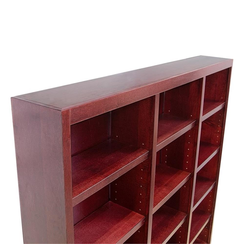 BOWERY HILL 72" Traditional Triple Wide Wood Bookcase with 12 Adjustable Shelves and 3 Fixed Shelves, Ready for Assembly, for Home/Office Use, in Cherry Finish BOWERY HILL
