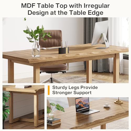 Tribesigns 63 Inches Computer Desk, Rectangular Writing Table with Solid Wood Legs and Thickened Desktop for Work Study, Modern Simple Executive Desk Workstation for Home Office Tribesigns