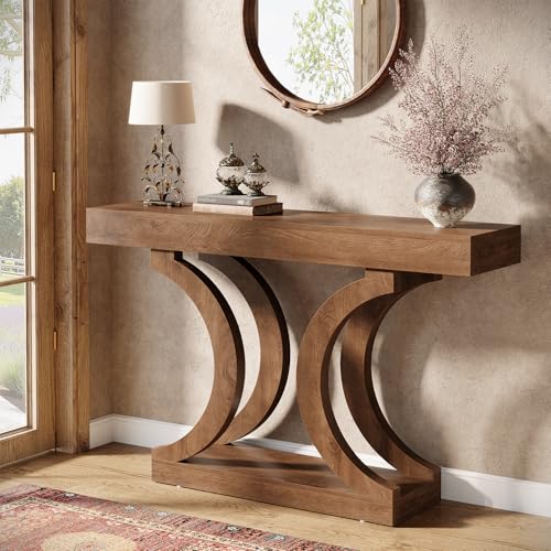 Tribesigns 43.31-Inch Farmhouse Console Table for Entryway, Unique Narrow Sofa Table Behind The Couch with Curved Legs for Living Room, Hallway, Foyer, Entrance, Rustic Brown Tribesigns