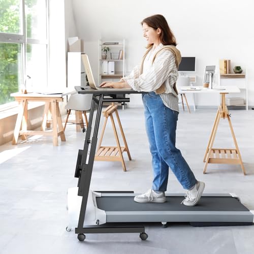 Enayplon Small Standing Desk with Wheels, Portable Treadmill Desk, Rolling Desk Adjustable Height for Laptop, Mobile Standing Table for Walking Pad, Bedside Table Enayplon