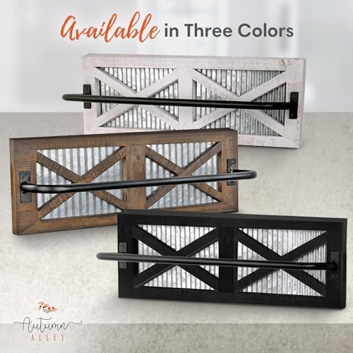 Autumn Alley Farmhouse Rustic Towel Rack Holder - Wood Towel Rack - 24" - Farmhouse Towel Holder for Rustic Bathroom and Farmhouse Kitchen Style Décor - Wall Mounted, Rustic Towel Bar Autumn Alley