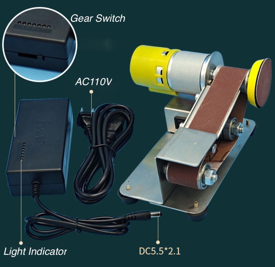 30mm Mini Belt Sander, Sander Tool w/ 7-Gear Speed Control, 15 Degree Knife Sharpener Electric Sander Sanding Machine w/Buffing & Grinding Wheel for Mefape